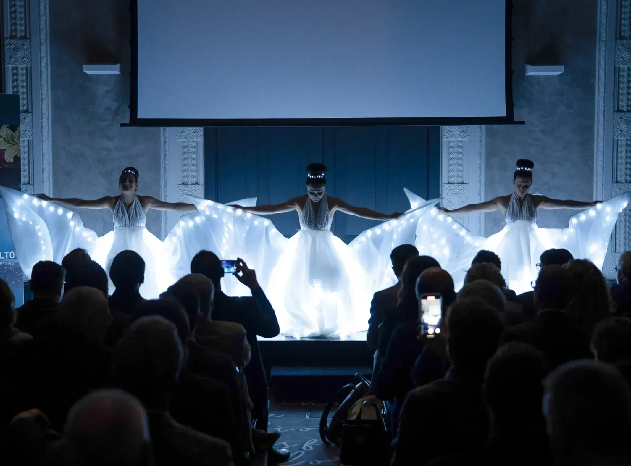 Spettacolo di Farfalle luminose Lumen Invoco: format artistici per eventi unici, coreografie e spettacoli luminosi per un'atmosfera da fiaba. Lumen Invoco